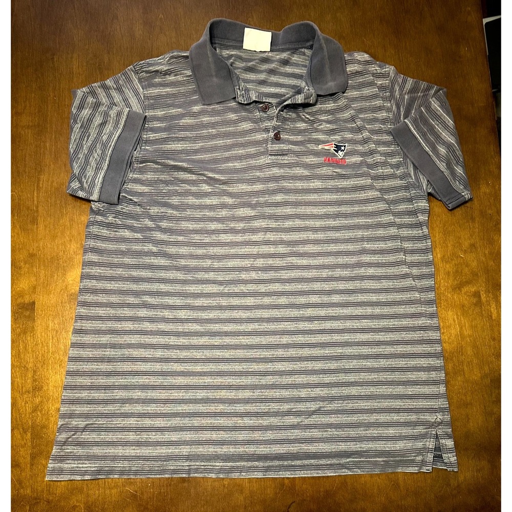 New England Patriots Polo Shirt Mens XL Gray Striped NFL Football Sports Popover